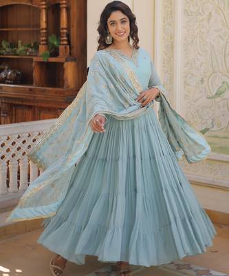 Sky blue faux georgette embroidered anarkali gown with dupatta 1