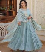Sky blue faux georgette embroidered anarkali gown with dupatta