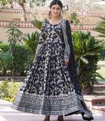 Black viscose jacqard & sequins embroidered anarkali gown with dupatta