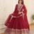 Maroon faux blooming sequins embroidered anarkali gown with dupatta