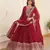 Maroon faux blooming sequins embroidered anarkali gown with dupatta