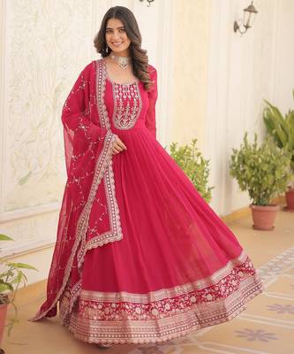 Pink faux blooming sequins embroidered anarkali gown with dupatta 3