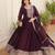 Wine faux blooming sequins embroidered anarkali gown with dupatta