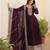Wine faux blooming sequins embroidered anarkali gown with dupatta