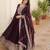Wine faux blooming sequins embroidered anarkali gown with dupatta