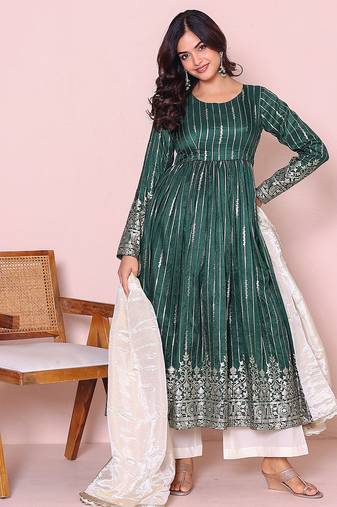 Women ethnic motifs printed anarkali kurta with trousers & dupatta