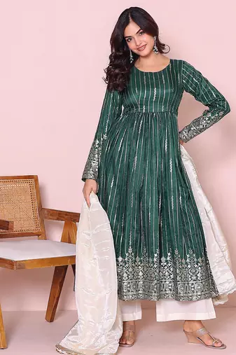 Women ethnic motifs printed anarkali kurta with trousers & dupatta
