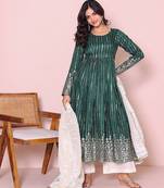 Women ethnic motifs printed anarkali kurta with trousers & dupatta