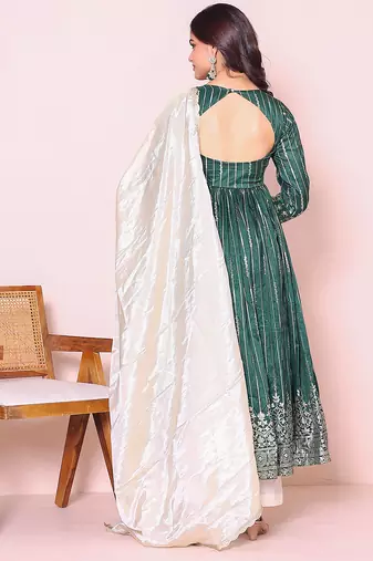 Women ethnic motifs printed anarkali kurta with trousers & dupatta