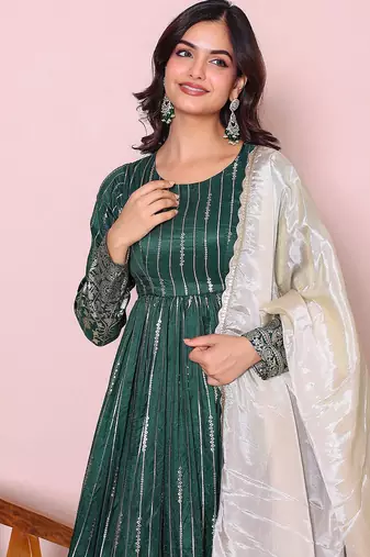 Women ethnic motifs printed anarkali kurta with trousers & dupatta
