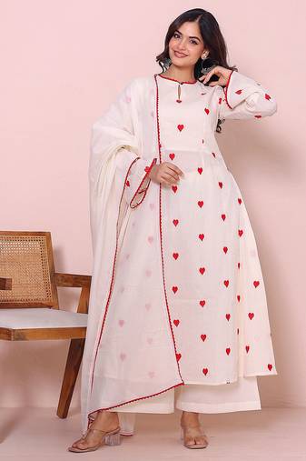 Women thread work pure cotton kurta with palazzos & dupatta