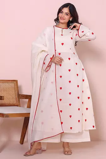 Women thread work pure cotton kurta with palazzos & dupatta