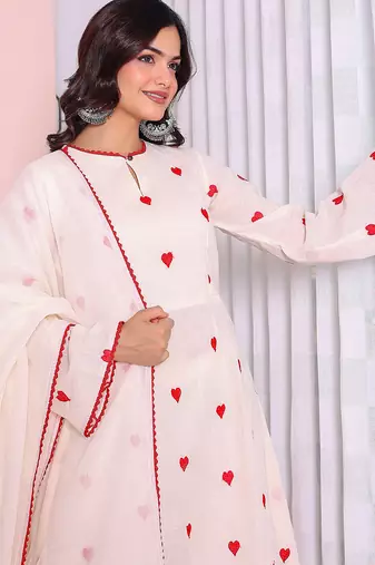 Women thread work pure cotton kurta with palazzos & dupatta