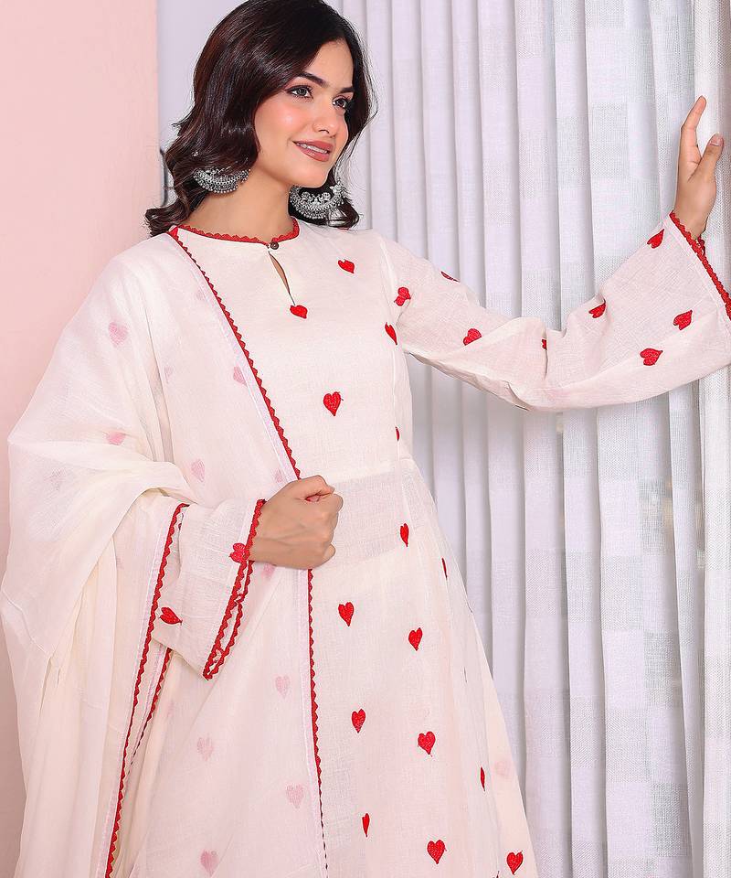 Women thread work pure cotton kurta with palazzos & dupatta