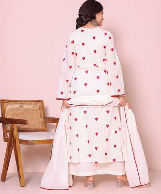 Women thread work pure cotton kurta with palazzos & dupatta 3