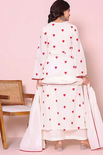 Women thread work pure cotton kurta with palazzos & dupatta