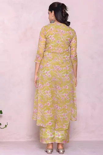 Women floral printed a-line kurta with palazzos & with dupatta
