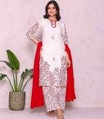 Ethnic motifs embroidered pure cotton kurta with palazzos & dupatta