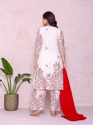 Ethnic motifs embroidered pure cotton kurta with palazzos & dupatta 3