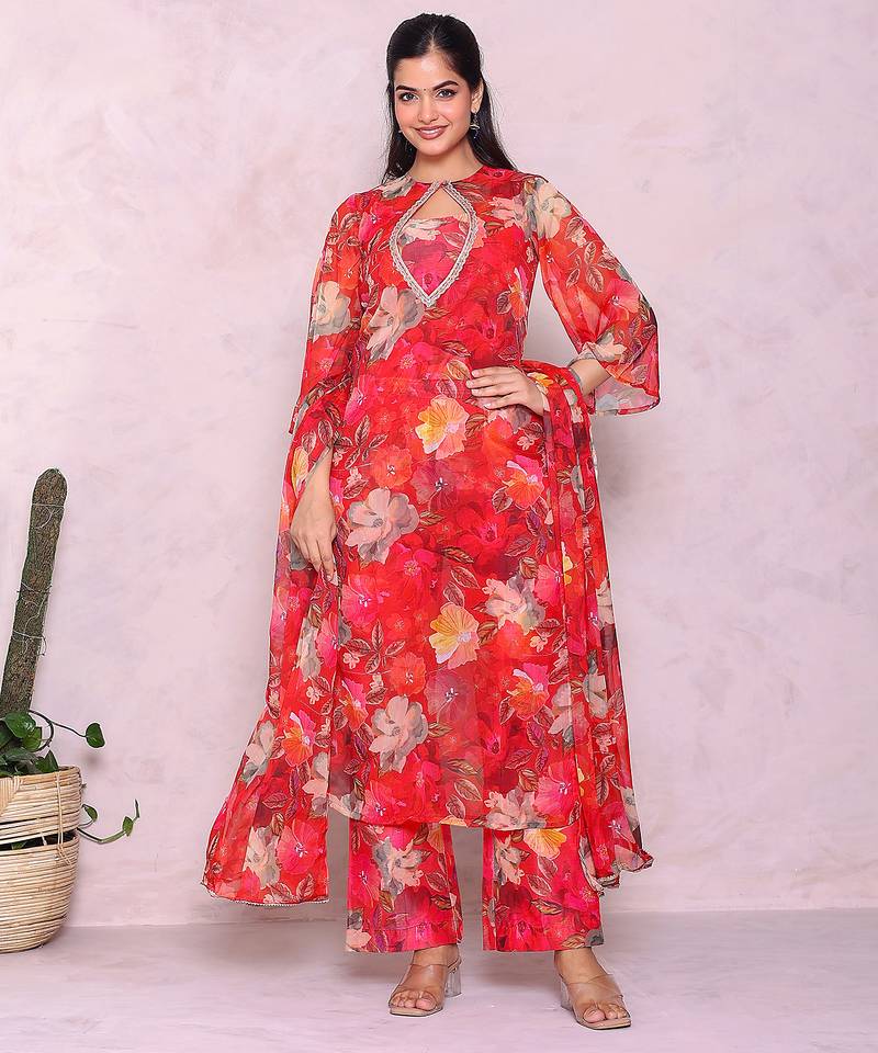 Floral printed kurta with palazzos & dupatta