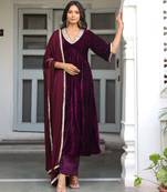 Women solid anarkali kurta with palazzos & dupatta
