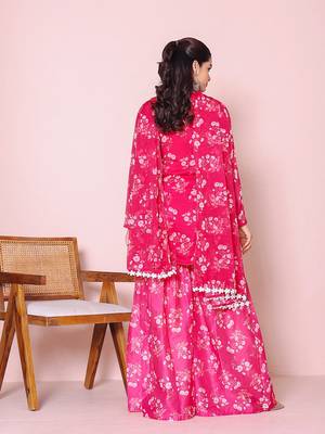 Floral printed round neck kurta with sharara and dupatta 3