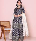 Women ethnic motifs woven design kurta with sharara & dupatta