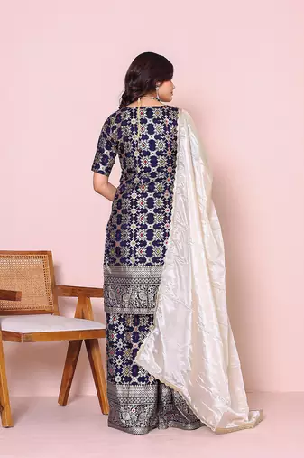 Women ethnic motifs woven design kurta with sharara & dupatta