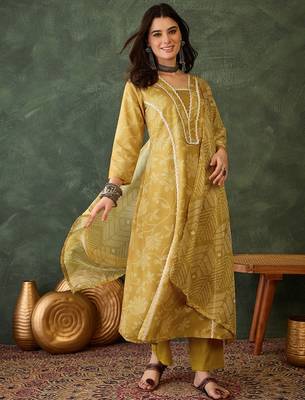 yellow ethnic printed kurta pant set 1