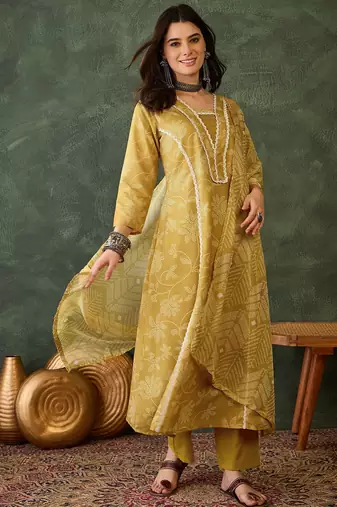 women's yellow ethnic printed kurta pant set