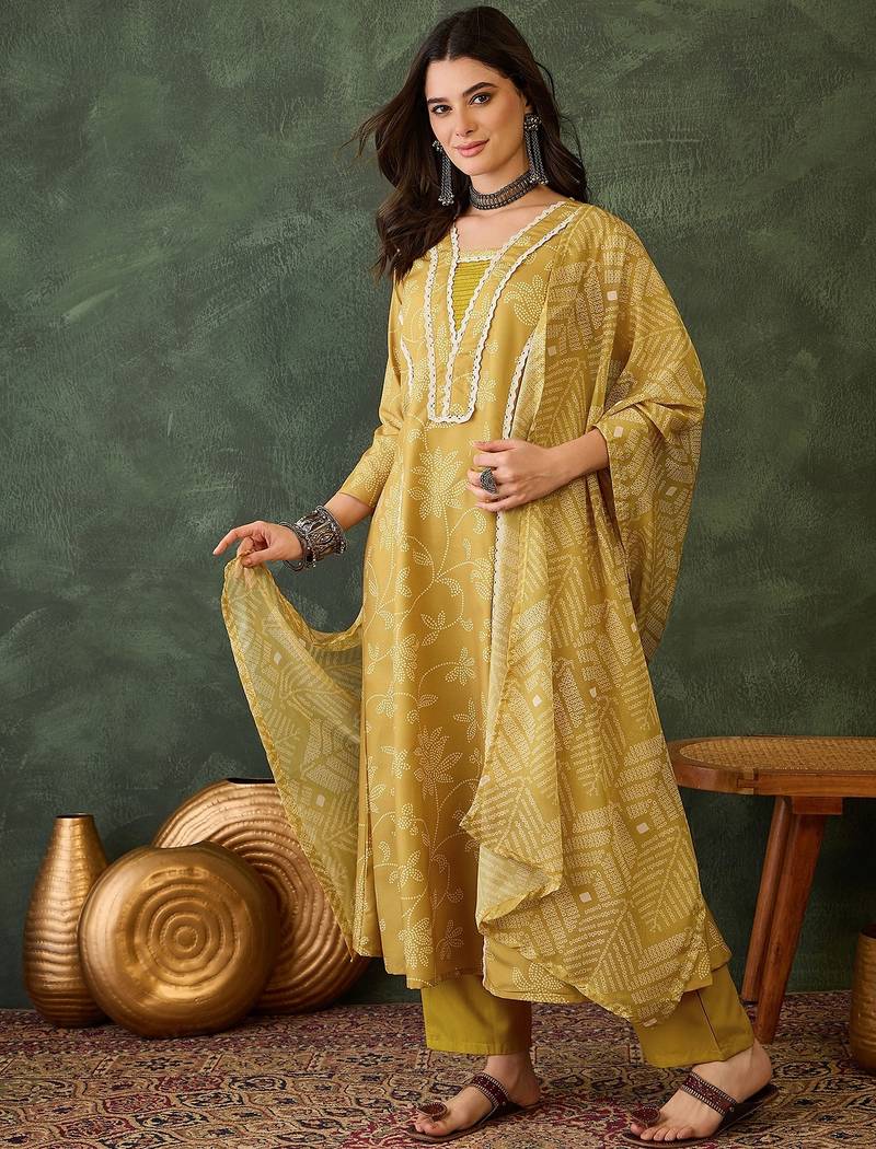 women's yellow ethnic printed kurta pant set