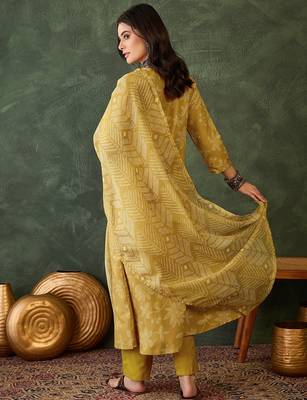 yellow ethnic printed kurta pant set 3