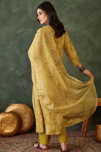 yellow ethnic printed kurta pant set
