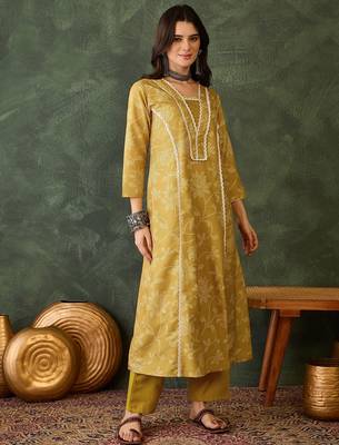 yellow ethnic printed kurta pant set 5