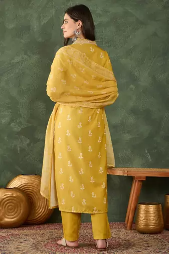 Yellow all-over print kurta pant set for women