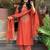 Women rust  printed kurta set with dupatta