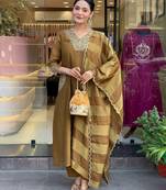 Premium silk blend olive green kurta set for women