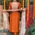 Women rust embroidered kurta set with printed dupatta