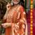 Women rust embroidered kurta set with printed dupatta