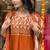 Women rust embroidered kurta set with printed dupatta