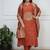 Womens elegant rust embroidered kurta with contrast dupatta