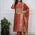 Womens elegant rust embroidered kurta with contrast dupatta