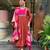 Women rust anarkali kurta with pink dupatta