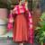Women rust anarkali kurta with pink dupatta