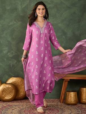 Mauve all-over print kurta pant set for women 1