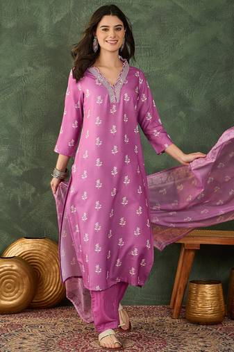 Mauve all-over print kurta pant set for women