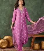 Mauve all-over print kurta pant set for women