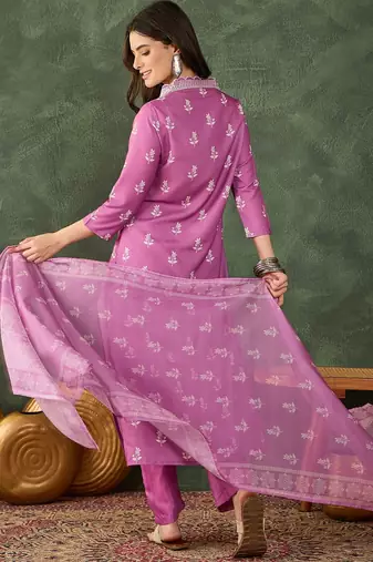 Mauve all-over print kurta pant set for women