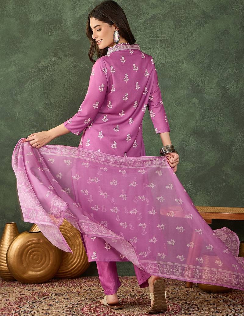 Mauve all-over print kurta pant set for women