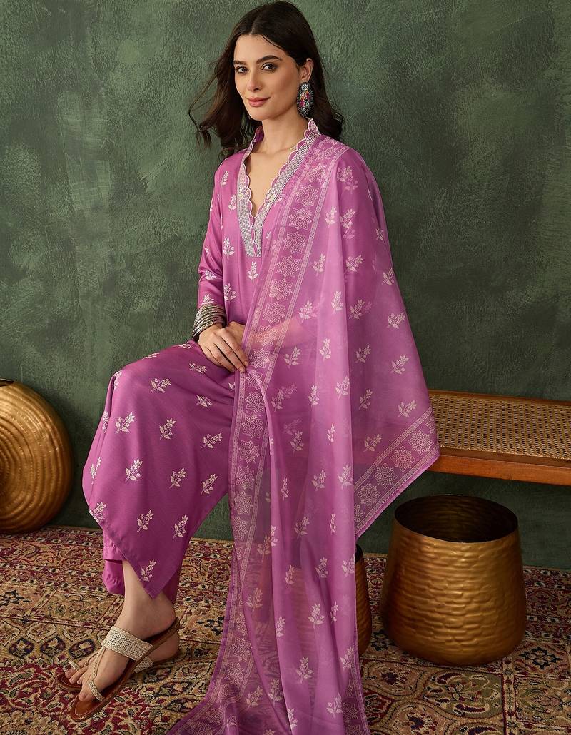 Mauve all-over print kurta pant set for women